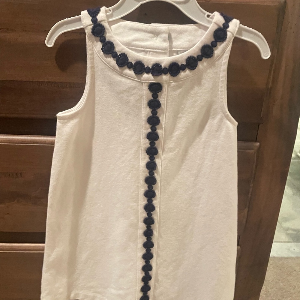 Janie & Jack White Sleeveless Dress with Navy Accents